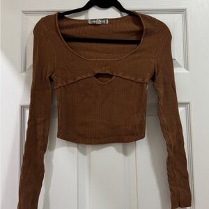 Urban Outfitters Ribbed Long-Sleeve Crop Top in Brown